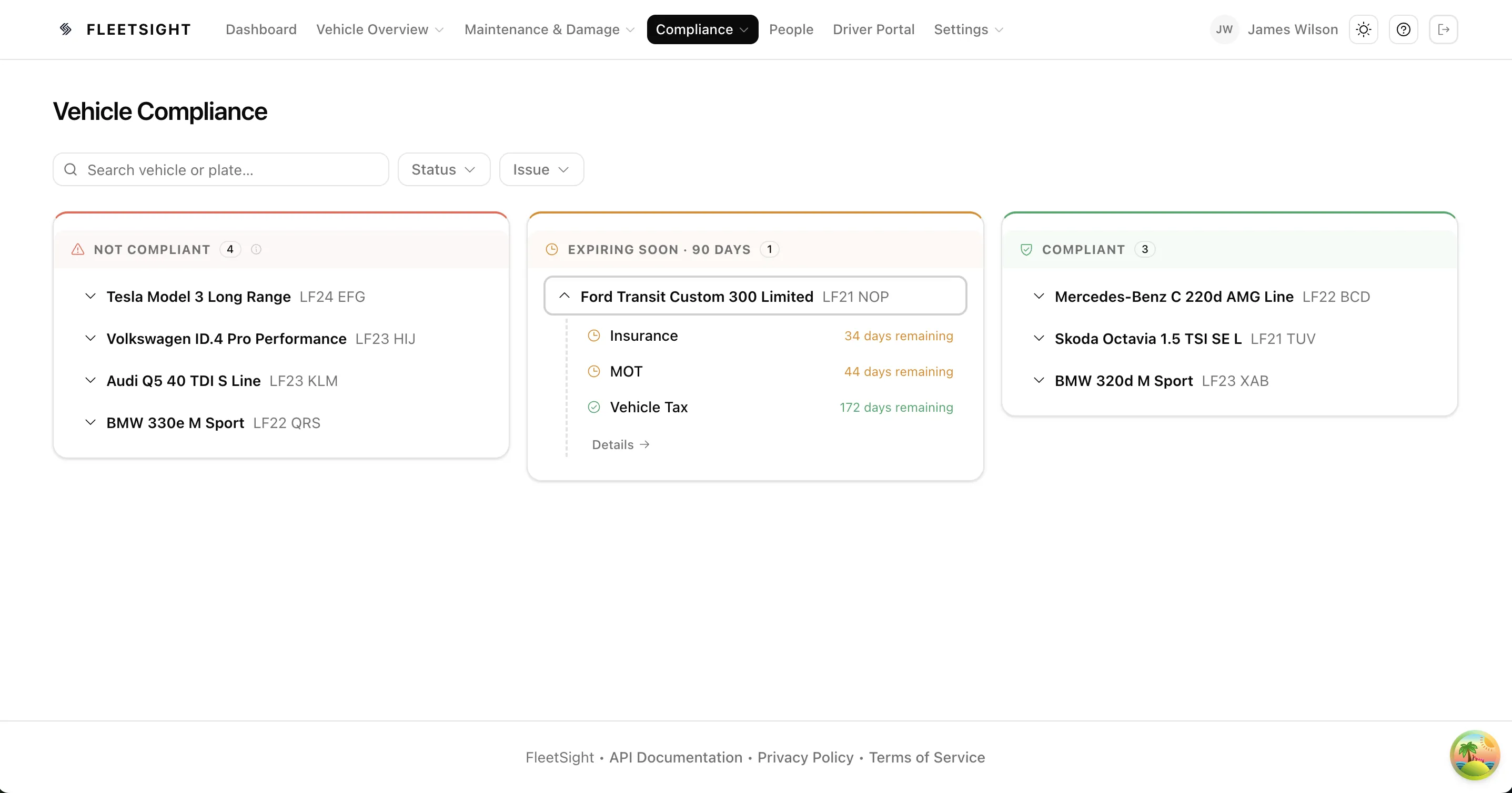 Vehicle Management That Keeps You in Control. Ansicht in FleetSight.